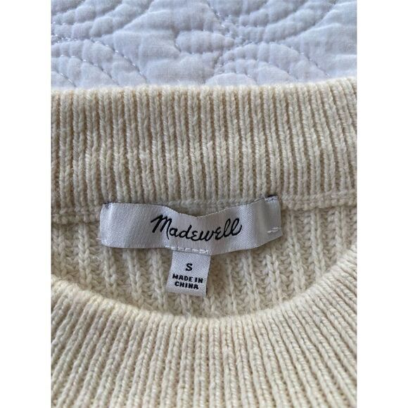 Madewell Ivory Patch Pocket Pullover Sweater Size S Long Sleeve Crew Neck - Picture 3 of 13